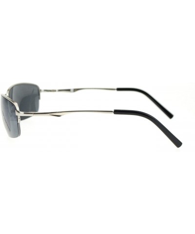 Rectangular Mens Classic Narrow Short Rectangular Metal Rim Sunglasses - Silver - CY11YAXOITN $12.57