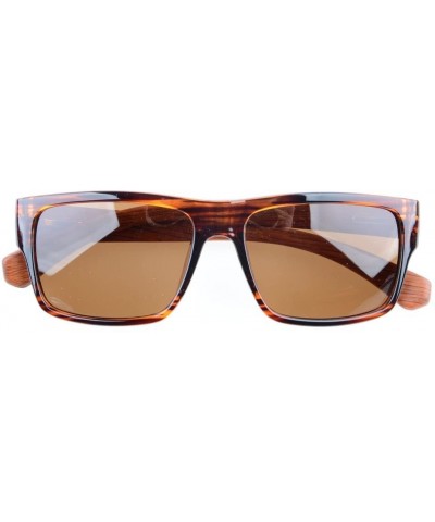 Wrap Quality Spring Hings Wood Temples Polarized Sunglasses Stripe/Brown Lens - Brown Lens - C012EE0BUK7 $15.08