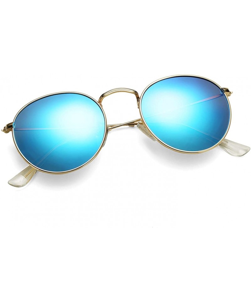 Oval Polarized Sunglasses for Men and Women Round Retro Metal Sun Glasses John Lennon Style - A5 Gold Frame/Blue Lens - CF194...