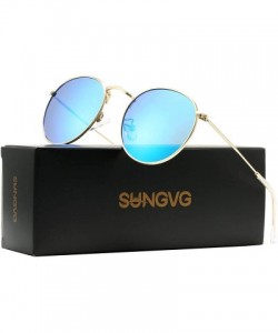 Oval Polarized Sunglasses for Men and Women Round Retro Metal Sun Glasses John Lennon Style - A5 Gold Frame/Blue Lens - CF194...