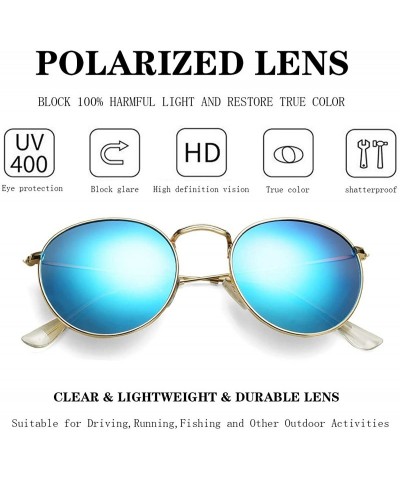 Oval Polarized Sunglasses for Men and Women Round Retro Metal Sun Glasses John Lennon Style - A5 Gold Frame/Blue Lens - CF194...