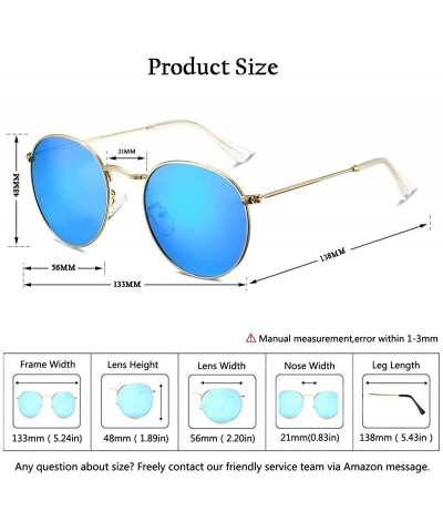 Oval Polarized Sunglasses for Men and Women Round Retro Metal Sun Glasses John Lennon Style - A5 Gold Frame/Blue Lens - CF194...