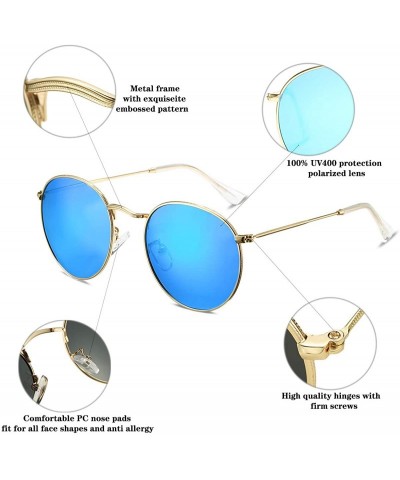 Oval Polarized Sunglasses for Men and Women Round Retro Metal Sun Glasses John Lennon Style - A5 Gold Frame/Blue Lens - CF194...