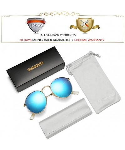 Oval Polarized Sunglasses for Men and Women Round Retro Metal Sun Glasses John Lennon Style - A5 Gold Frame/Blue Lens - CF194...