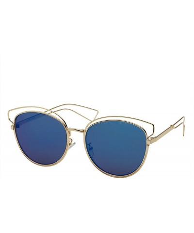 Oversized Women's Cat Eye Aviator Sunglasses Flat Mirrored Lens - Blue - C212K090HLT $7.77