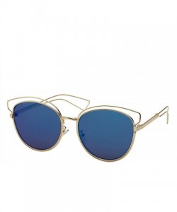 Oversized Women's Cat Eye Aviator Sunglasses Flat Mirrored Lens - Blue - C212K090HLT $7.77