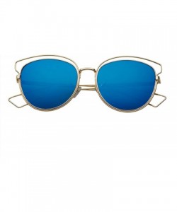 Oversized Women's Cat Eye Aviator Sunglasses Flat Mirrored Lens - Blue - C212K090HLT $7.77