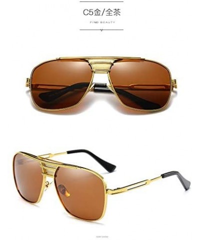 Rectangular Hand Made Rectangular Frull Frame Sunglasses for Men UV400 Protection - C5 Gold Tea - CM18WNNC4IH $11.79