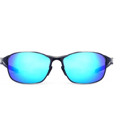 Sport Polarized Sunglasses for Men Metal Frame with Spring Hinge UV400 Protection 8038 - Blue - CY1943DOX6S $23.11