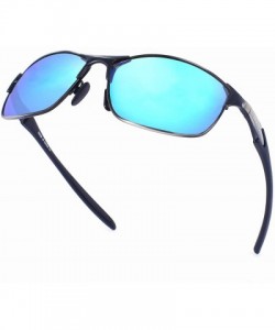 Sport Polarized Sunglasses for Men Metal Frame with Spring Hinge UV400 Protection 8038 - Blue - CY1943DOX6S $23.11