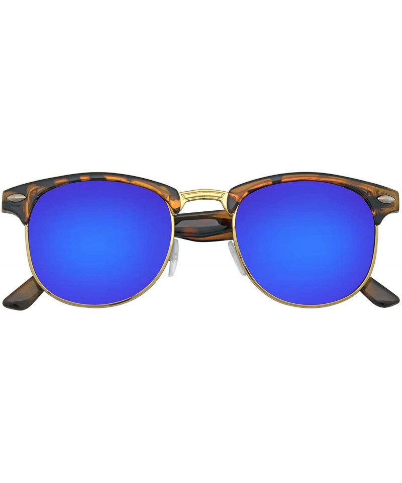 Retro Fashion Half Frame Flash Mirror Lens Semi Rimless Horned Rim Sunglasses Tortoise Blue 