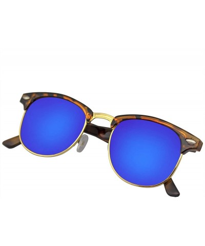 Oversized Retro Fashion Half Frame Flash Mirror Lens Semi Rimless Horned Rim Sunglasses - Tortoise Blue - C412KZ9LCYP $8.28