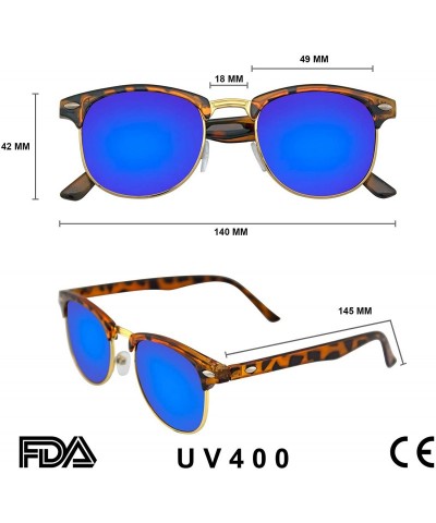 Oversized Retro Fashion Half Frame Flash Mirror Lens Semi Rimless Horned Rim Sunglasses - Tortoise Blue - C412KZ9LCYP $8.28