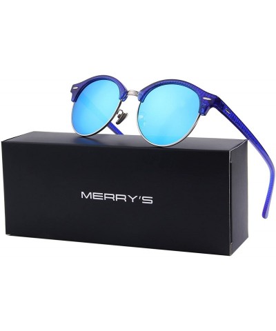 Semi-rimless Polarized Sunglasses for Men Women Semi Rimless Retro Brand Sun Glasses S8054 - Blue - CM12O1JYYUT $11.40