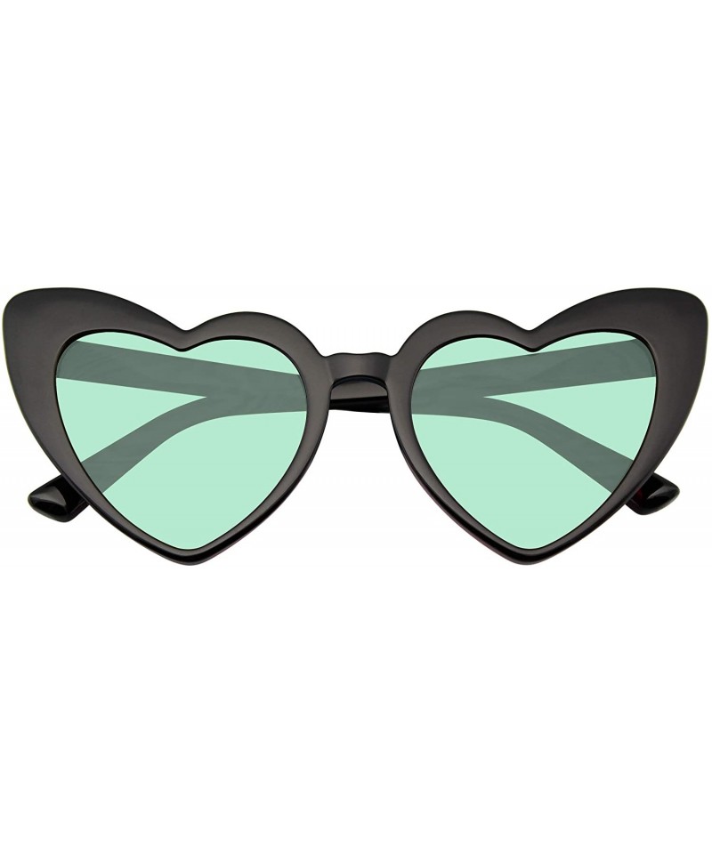 Oversized Cat Eye Heart Shape Sunglasses Retro Festival Color Tinted Black Sunglasses for Women - Green - CU190DMU5EK $9.69