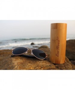 Sport Wood Aviators Sunglasses Polarized Lens Handmade with Bamboo Case - Black Bamboo - CK18EDHMARR $32.12