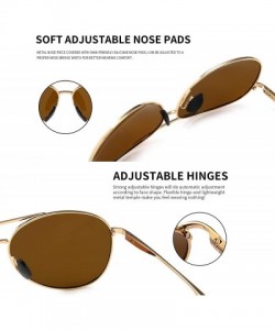 Round Premium Military Style Classic Aviator Sunglasses with Spring Hinges - Gold Frame Brown Lens - CA18QOENTG5 $17.38
