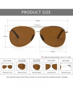 Round Premium Military Style Classic Aviator Sunglasses with Spring Hinges - Gold Frame Brown Lens - CA18QOENTG5 $17.38