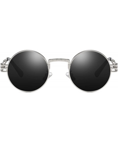 Round Retro Round Sunglasses for men and women Steampunk Driving Polarized Sunglasses A72 - Silver-black - CS18IWA7Z8M $12.53