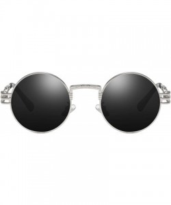 Round Retro Round Sunglasses for men and women Steampunk Driving Polarized Sunglasses A72 - Silver-black - CS18IWA7Z8M $12.53