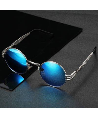 Round Retro Round Sunglasses for men and women Steampunk Driving Polarized Sunglasses A72 - Silver-black - CS18IWA7Z8M $12.53