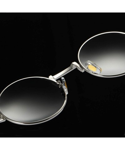 Round Retro Round Sunglasses for men and women Steampunk Driving Polarized Sunglasses A72 - Silver-black - CS18IWA7Z8M $12.53