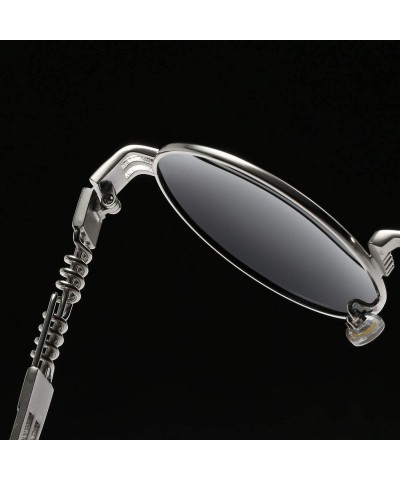 Round Retro Round Sunglasses for men and women Steampunk Driving Polarized Sunglasses A72 - Silver-black - CS18IWA7Z8M $12.53