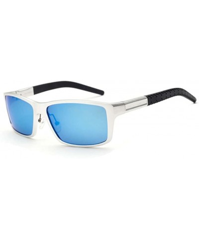 Rectangular polarized sunglasses- men's ultra-light anti-glare sports sunglasses - Silver Blue - CT1872S3CH6 $33.45