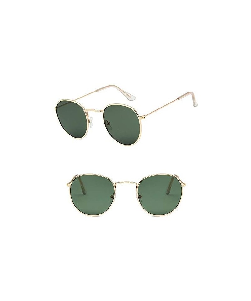 Round Sunglasses Mirror Classic Glasses Driving - Golddeepgreen - CU198MZDTGT $12.79