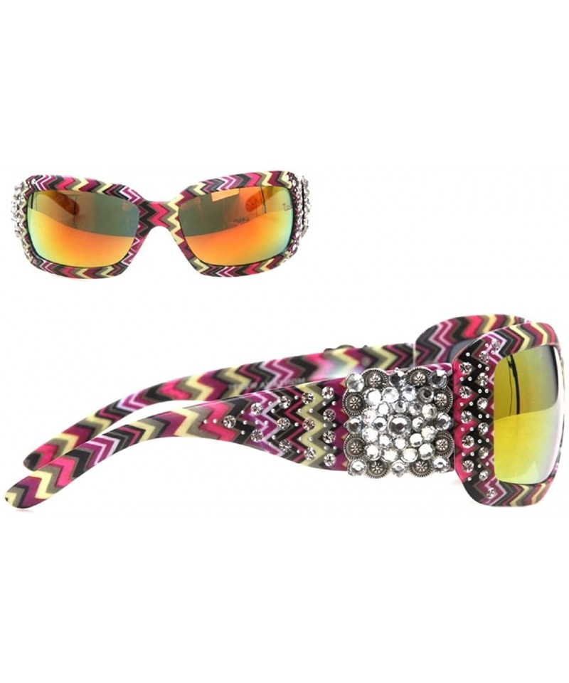 Round Square Concho with Aztec Print Sunglasses - Multi/Zig - CL182S8TTG2 $31.71