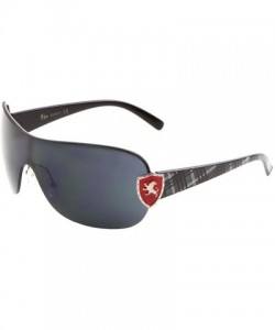 Shield 3-D Side Logo Shield Stripe Pattern Temple Curved One Piece Shield Sunglasses - Black - CM199D4CXZY $14.39