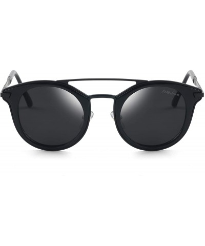 Rectangular Vintage Polarized Sunglasses Round UV Protection for Men Women - Black - CX18W7QH0DW $18.99