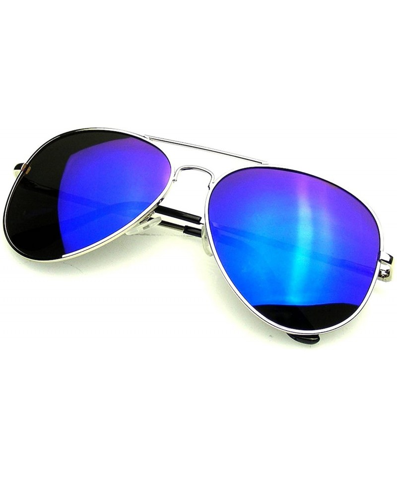 Aviator Polarized Blue Tinted Mirrored Lens Thin Silver Frame Aviator Sunglasses - Red Silver - CT18E87KLTQ $15.89