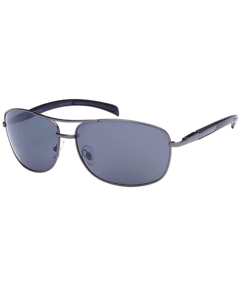 Aviator Metal Square Spring Hinge Sunglasses w/Polarized lens 25052S-P - Matte Gunmetal - CA12NGDY3C8 $19.26