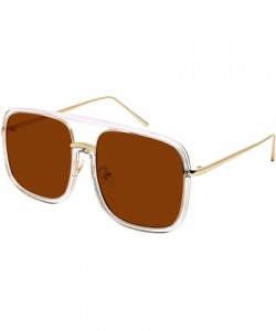 Square Men Women Sleek Classic Square Plastic Sunnies w/Flat Lens E3102 - Solid Lens-clear+gold Frame/Brown - CS188AM6NM2 $8.98