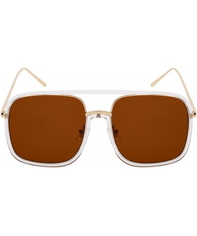 Square Men Women Sleek Classic Square Plastic Sunnies w/Flat Lens E3102 - Solid Lens-clear+gold Frame/Brown - CS188AM6NM2 $8.98