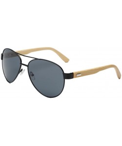 Aviator Unisex Wooden Bamboo Aviator Sunglasses Classic Retro Designer Uv400 60mm - Black/Black - CV12EMXXGGR $13.39