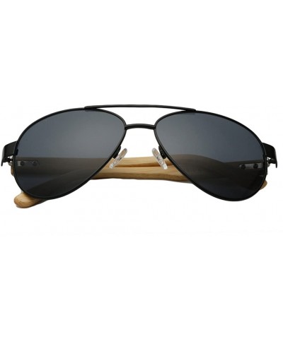 Aviator Unisex Wooden Bamboo Aviator Sunglasses Classic Retro Designer Uv400 60mm - Black/Black - CV12EMXXGGR $13.39