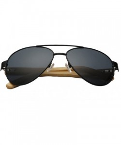 Aviator Unisex Wooden Bamboo Aviator Sunglasses Classic Retro Designer Uv400 60mm - Black/Black - CV12EMXXGGR $13.39