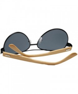 Aviator Unisex Wooden Bamboo Aviator Sunglasses Classic Retro Designer Uv400 60mm - Black/Black - CV12EMXXGGR $13.39