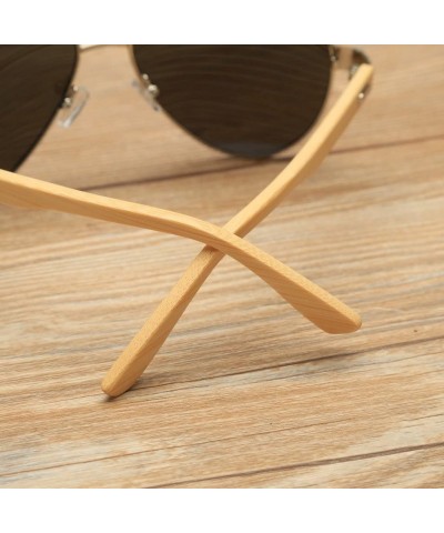 Aviator Unisex Wooden Bamboo Aviator Sunglasses Classic Retro Designer Uv400 60mm - Black/Black - CV12EMXXGGR $13.39