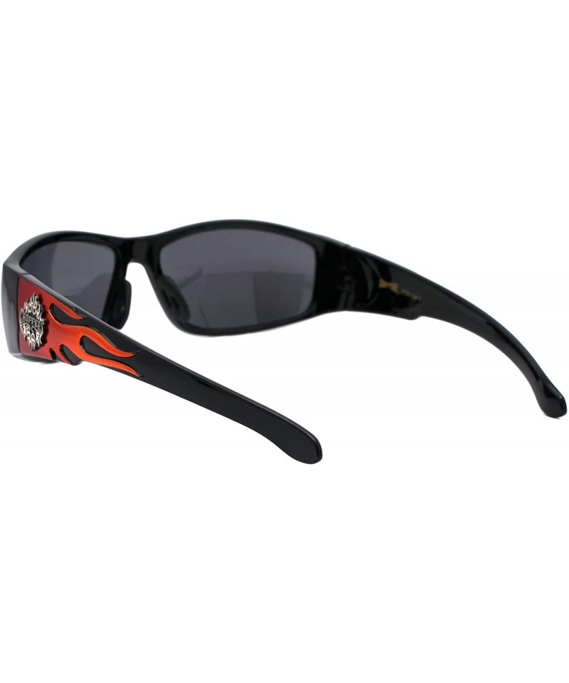 Sunglasses Mens Biker Fashion Flame Design Wrap Around UV 400 - Black Red  Orange (Black) - CJ1950Y30LG