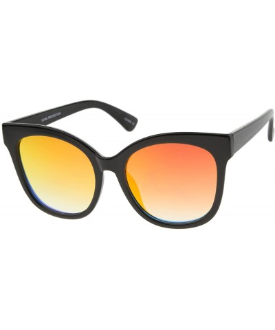 Square Women's Horn Rimmed Color Mirror Flat Lens Oversize Cat Eye Sunglasses 57mm - Black / Orange Mirror - CU12KUKJ6UL $12.18