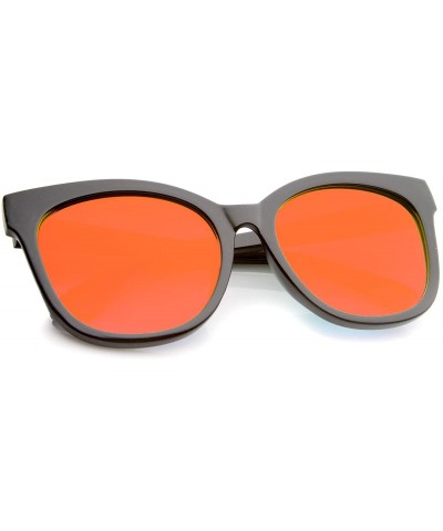 Square Women's Horn Rimmed Color Mirror Flat Lens Oversize Cat Eye Sunglasses 57mm - Black / Orange Mirror - CU12KUKJ6UL $12.18