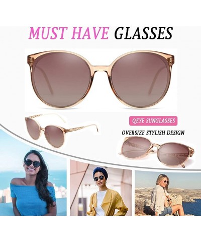 Round Oversized Sunglasses for Women Polarized Eyewear Fashion Big Frame UV Protection - Brown - C518OSQ6IER $10.36