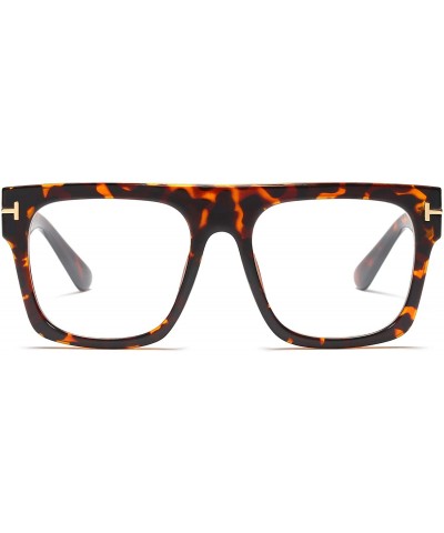 Aviator Unisex Large Square Optical Eyewear Non-prescription Eyeglasses Flat Top Clear Lens Glasses Frames - Leopard - CN18NA...