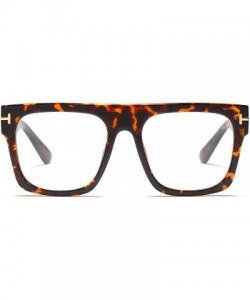 Aviator Unisex Large Square Optical Eyewear Non-prescription Eyeglasses Flat Top Clear Lens Glasses Frames - Leopard - CN18NA...