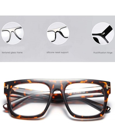 Aviator Unisex Large Square Optical Eyewear Non-prescription Eyeglasses Flat Top Clear Lens Glasses Frames - Leopard - CN18NA...