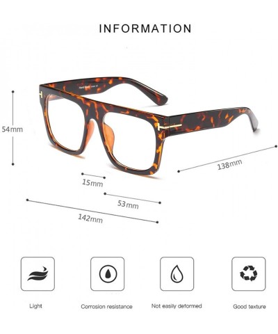 Aviator Unisex Large Square Optical Eyewear Non-prescription Eyeglasses Flat Top Clear Lens Glasses Frames - Leopard - CN18NA...