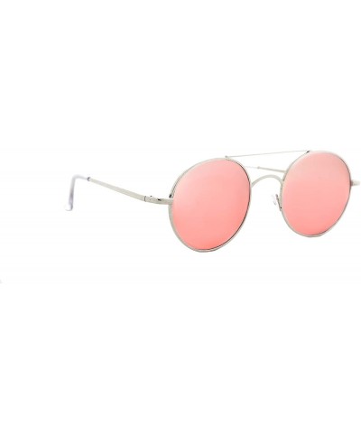 Round Retro Sunglasses Women Round Metal Tinted Lens Classic Vintage Stylish - Silver Metal Frame / Pink Tinted Lens - CI18UK...